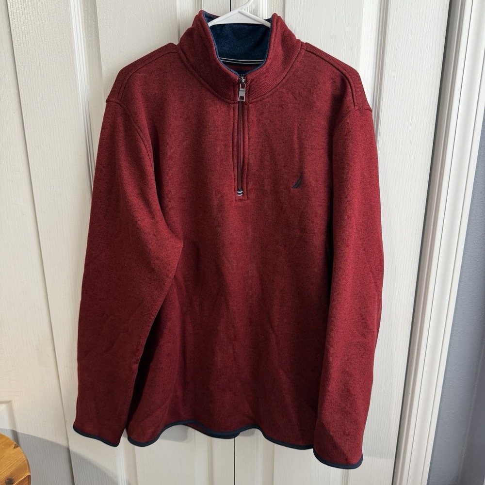 Nautica Red Navy Quarter Zip Pullover Men's Size XL Travel Hike Sporty Office